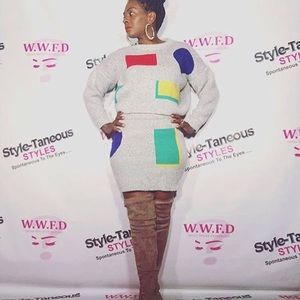 Color Block Sweater Skirt Set